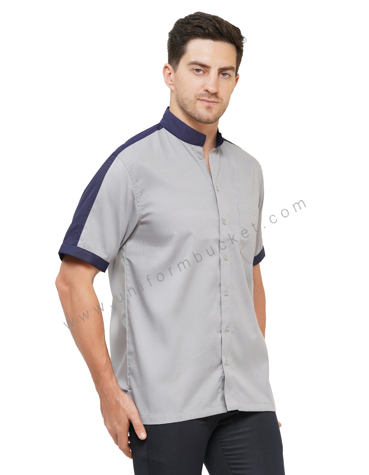 LIGHT GREY & INK BLUE MALE WORKWEAR SHIRT WITH DESIGNER SLEEVE  thumbnail 3